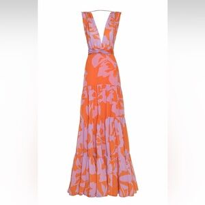 Andres Otalora V-Neck Maxi Dress - Floral Orange and Purple New